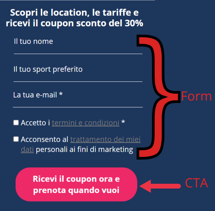 immagine di esempio di un form di raccolta dati