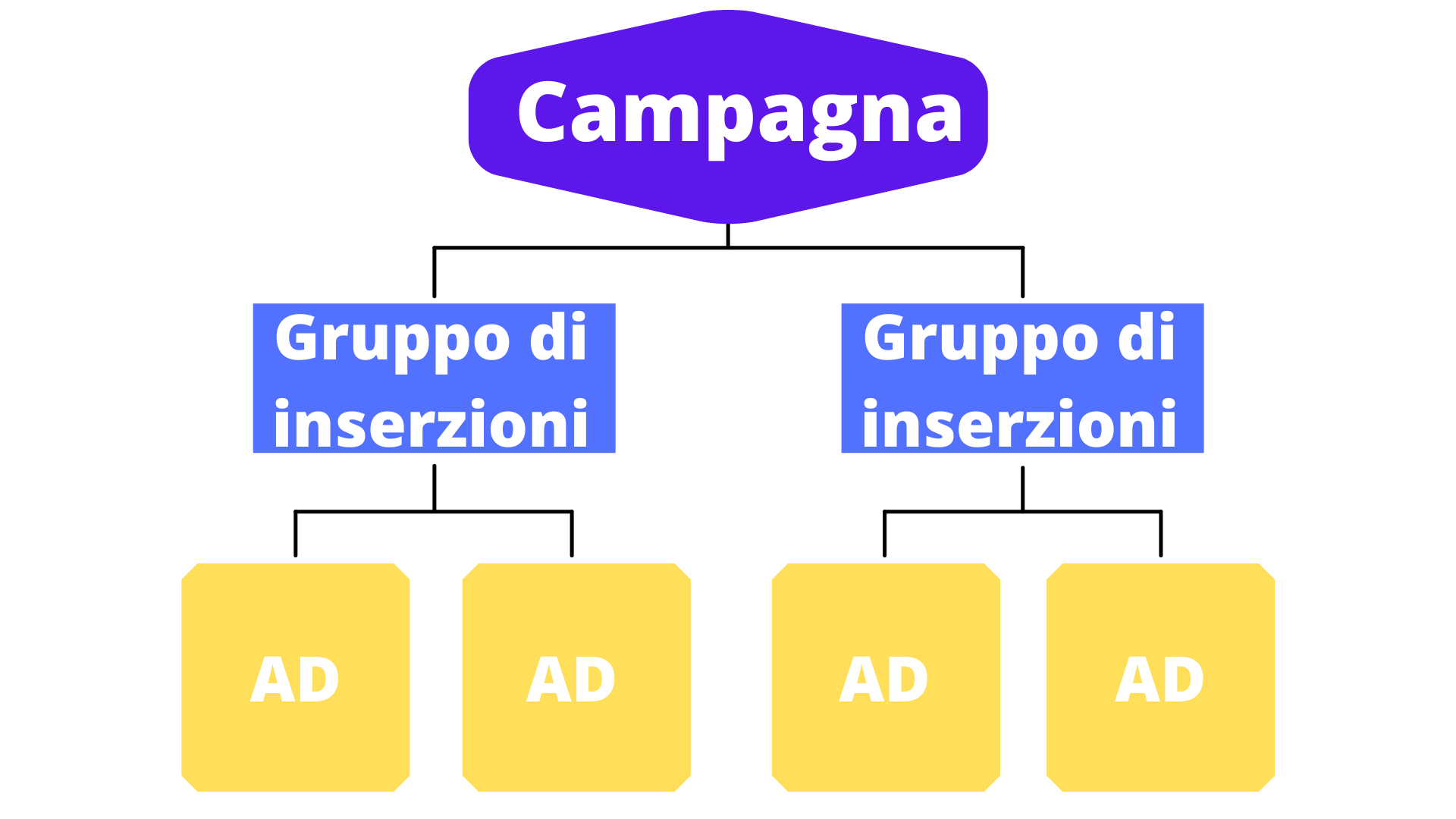 la struttura di una campagna Facebook rappresentata graficamente