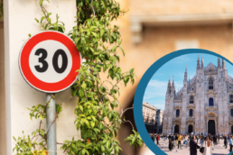 Segnaletica stradale e affaccio su piazza Duomo Milano